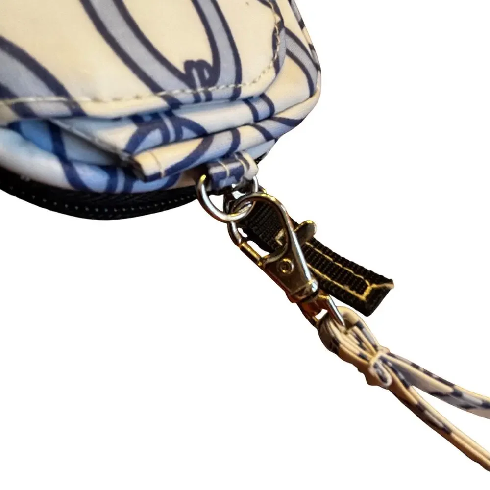 Scout zip around wristlet wallet in blue & white chain pattern with ID window